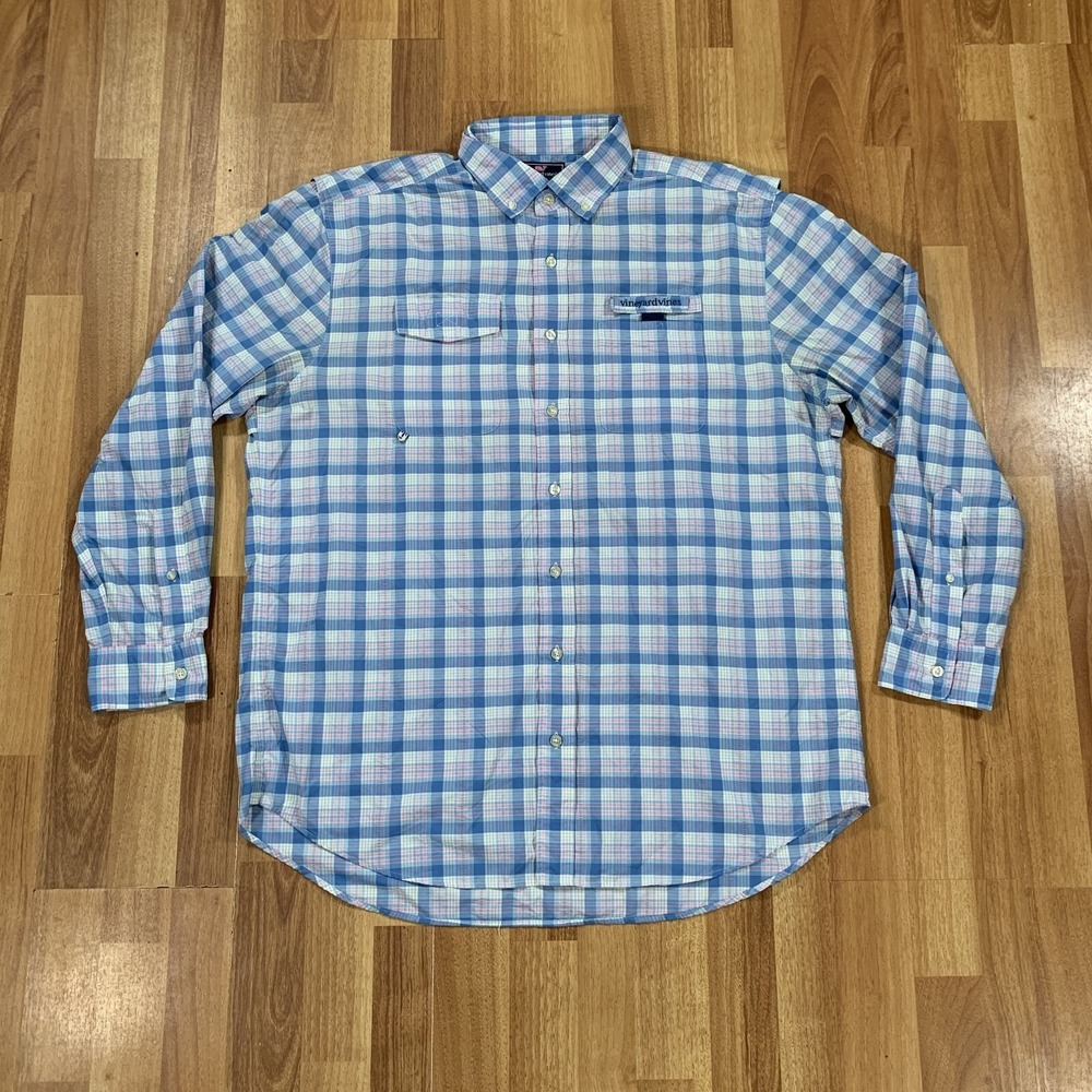 Vineyard Vines Performance Harbor Shirt Mens Size Large Plaid Vented Fishing